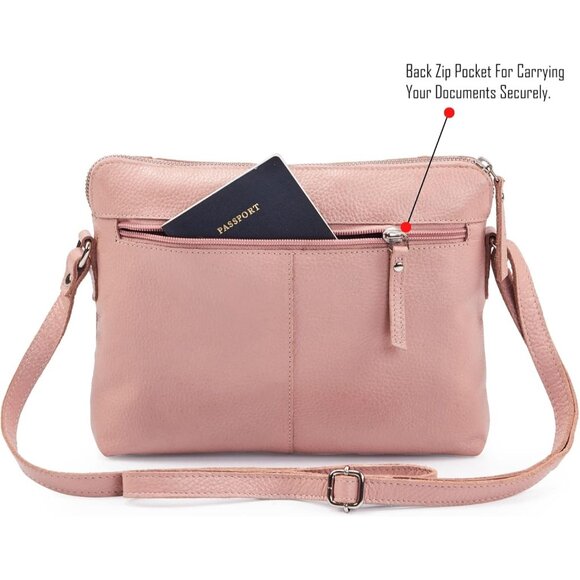 Women Baby Pink Imported Leather Polyester Crossbody Sling Shoulder Bag - Picture 5 of 6